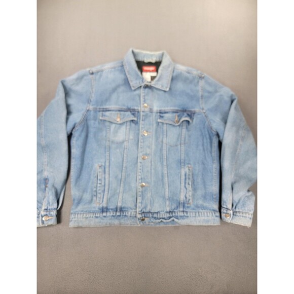 Wrangler HERO Jacket Mens XLT Blue Denim Trucker Blanket Lined Button retro - Picture 5 of 12